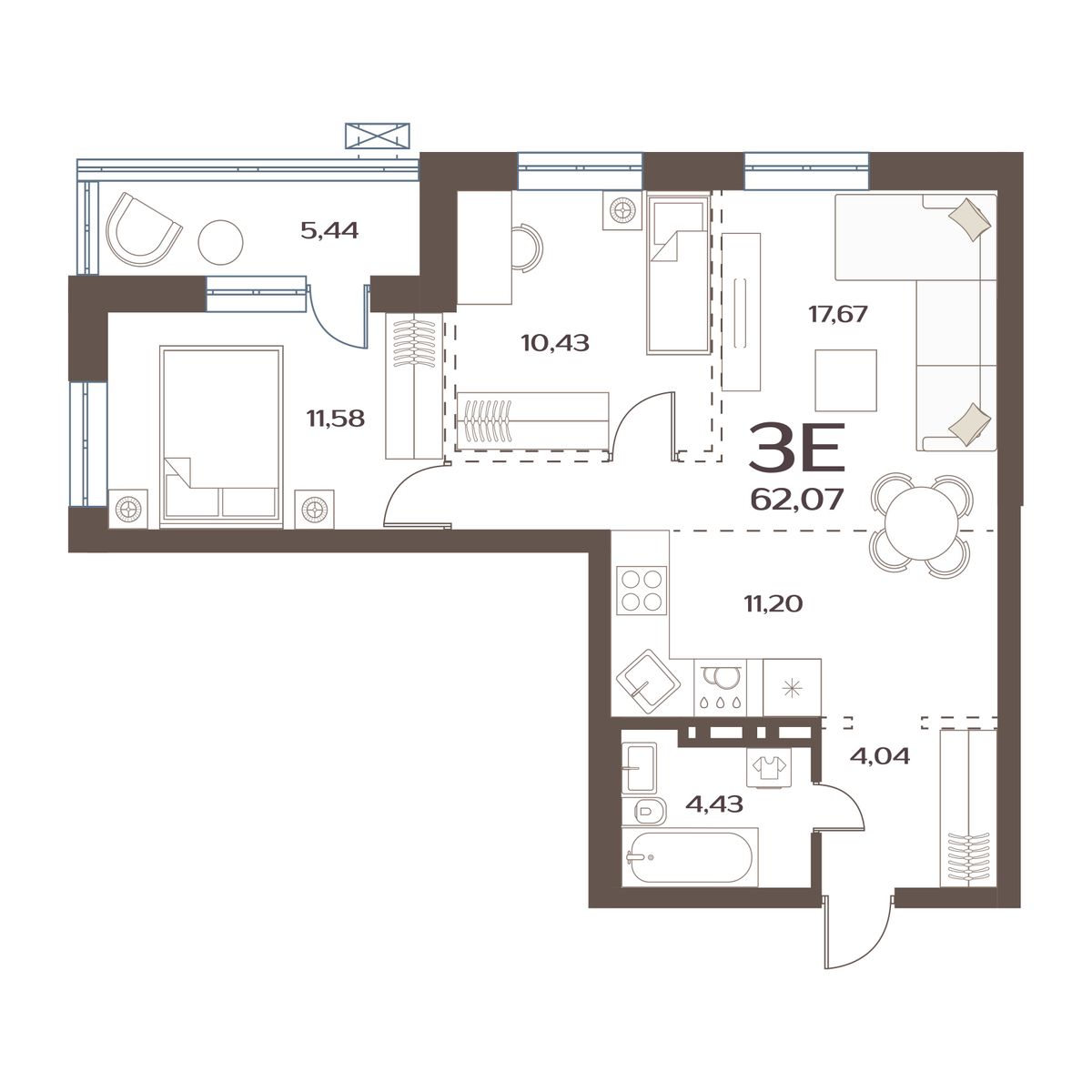 ЖК Меридианы Улисса, 2-комн кв 62,07 м2, за 8 205 000 ₽, 3 этаж